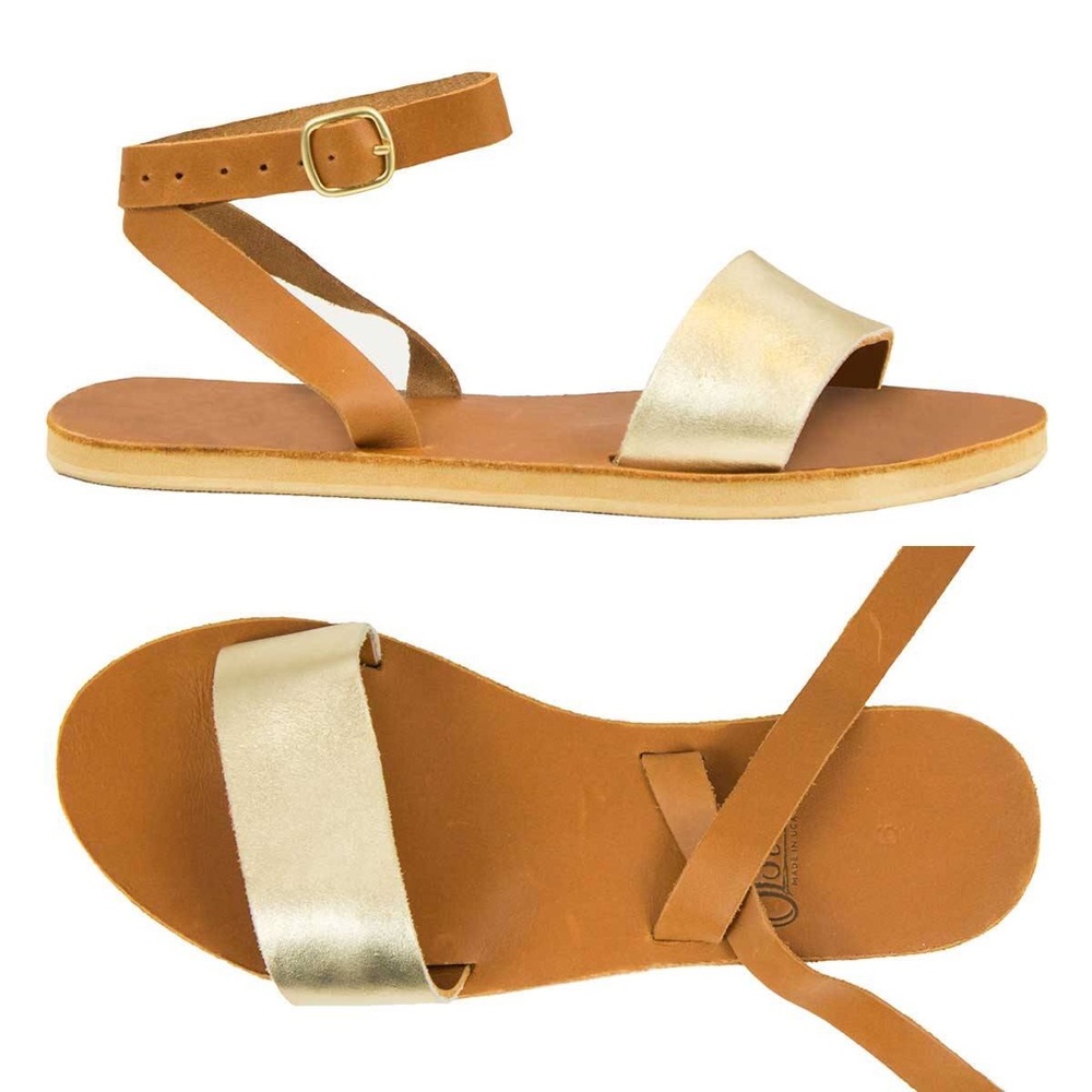 New Sseko Rue Sandal in Gold and Caramel